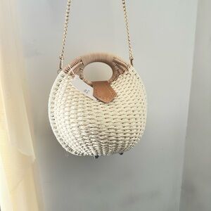 Chic Cream Woven Handbag